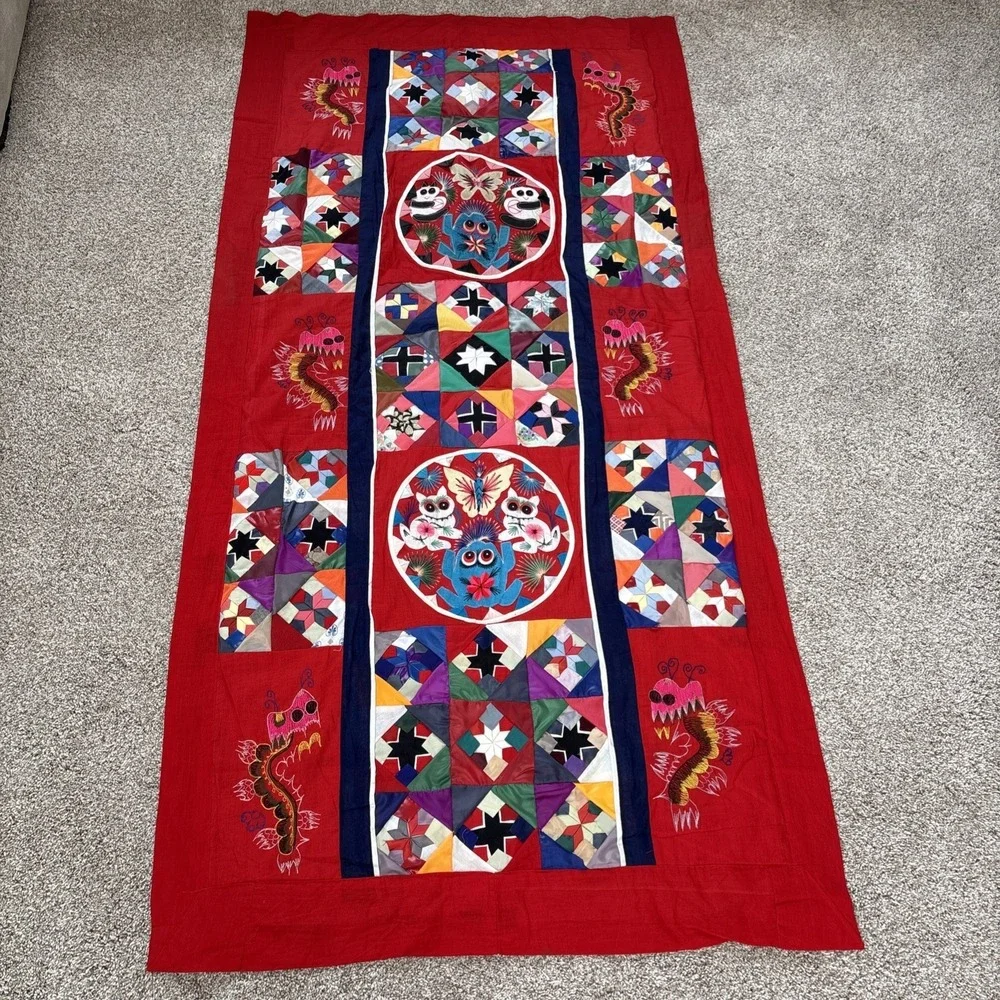 Handmade Bai Jia Bei 100 Families Quilt Chinese Folk Art 3D Geometric Reversible